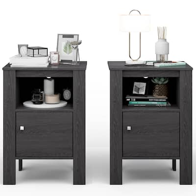 Gymax Set of 2 Nightstand Compact Side Sofa Table Open Shelf & Cabinet