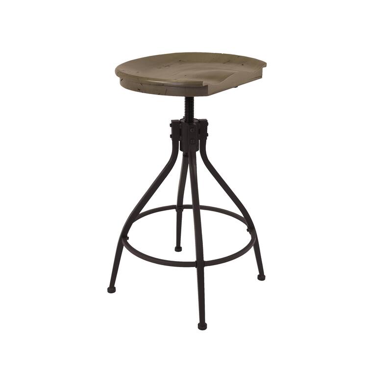 Counter Bar Stool, 26-30 Inch Adjustable Height, Brown Wood Seat