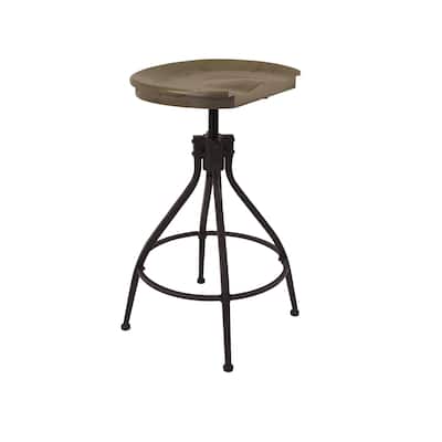 Counter Bar Stool, 26-30 Inch Adjustable Height, Brown Wood Seat