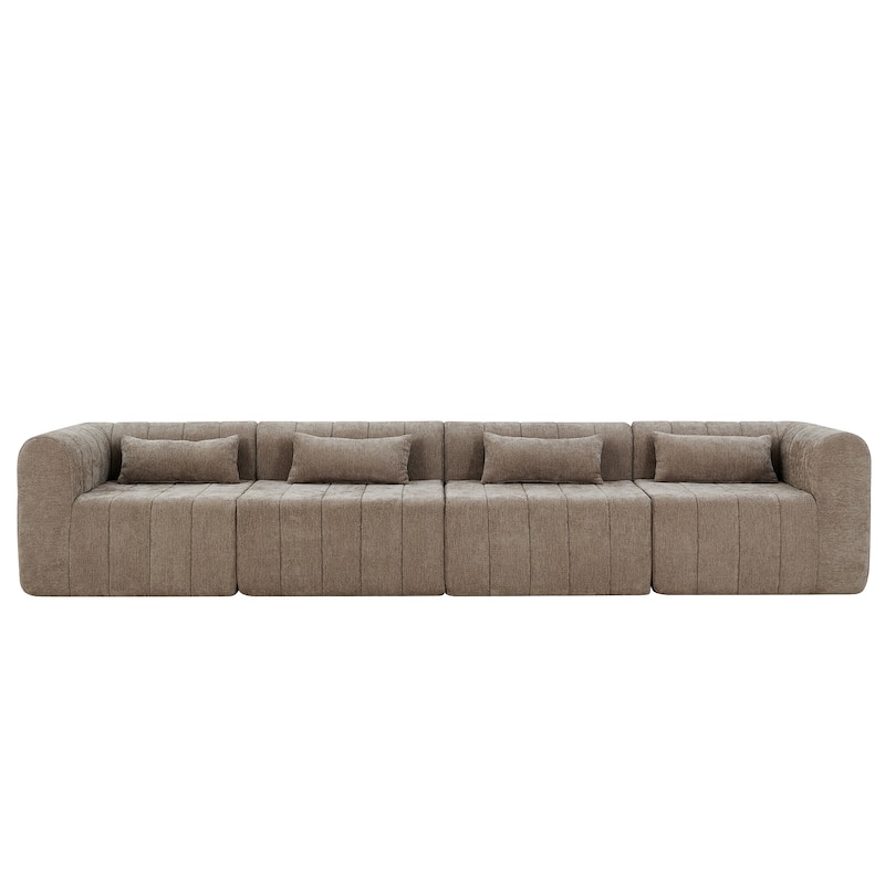 Christopher Knight Home - Modular Polyester Upholstered Sectional Sofa with 4-Piece Compressed Sponge - 145.5"
