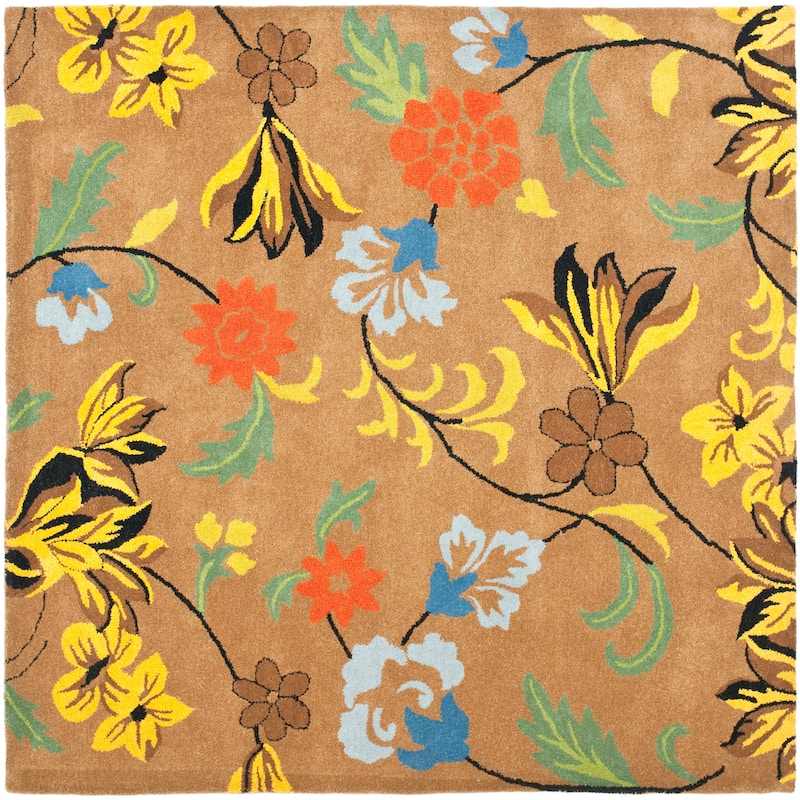 SAFAVIEH Handmade Soho Echo Floral N.Z. Wool Rug - 6' Square - Brown/Multi