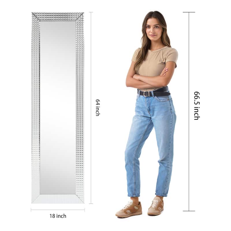 Bling Beveled Wall Mirror Glass Cheval, Bathroom, Bedroom, Living Room Ready to Hang 64"x18" - Clear - 64 x 18