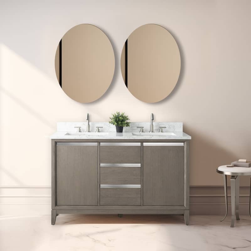 Vanity Art Bathroom Vanity with Ceramic Sink and Engineered Marble Top - 54" (Double Sink) - Driftwood Gray