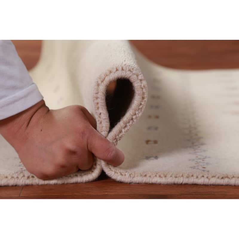 Hand Knotted Oriental 100% Wool Carpet Tribal Tribal Beige & Ivories Gabbeh Area Rug - 3' 0'' X 2' 0''