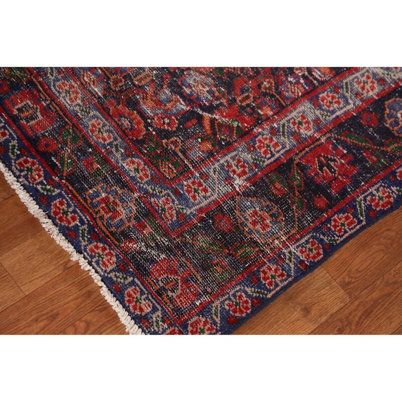 Hand Knotted Oriental 100% Wool Carpet Traditional Geometric Navy Blue & Blues Mahal Area Rug - 7' 1'' X 3' 8''