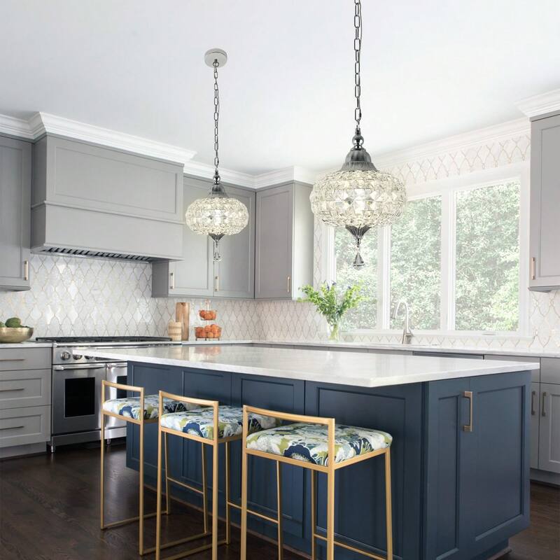 Cusp Barn Retro French 1-Light Globe Crystal LED Chandelier Kitchen Island Pendant Light for Dining Room