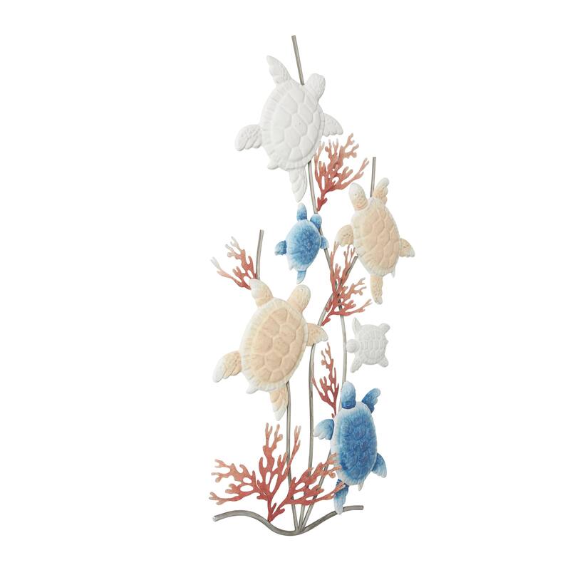 Metal Turtle Swimming Home Wall Decor with Red Coral Accents - Multi Colored - Roche River Decor