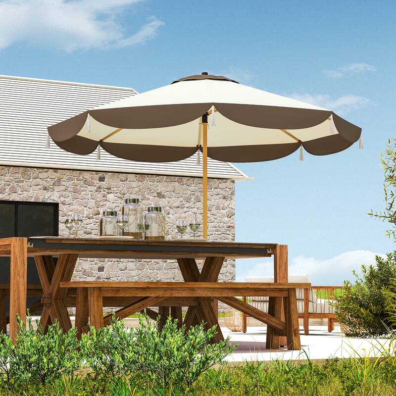8.7 ft Cream White Outdoor Patio Umbrella with Vent Top and Steel Ribs Adjustable Two-Section Pole - Dia 8.7' x 7.7' H