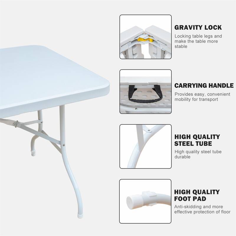 White 4ft, 6ft or 8ft Portable Foldable Plastic Table for Camping