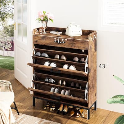 Grondin Farmhouse Style Shoe Storage Cabinet with Drawers, Freestanding Shoe Oragenizer for Entryway, Narrow Shoe Rack Cabinet