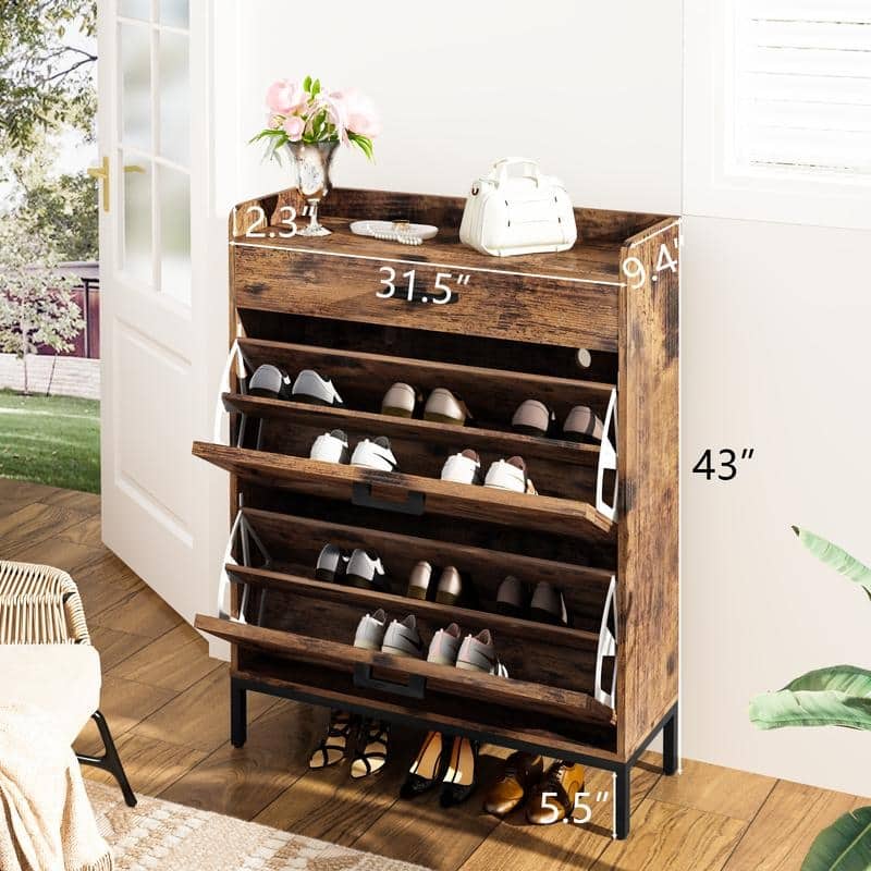 Grondin Farmhouse Style Shoe Storage Cabinet with Drawers, Freestanding Shoe Oragenizer for Entryway, Narrow Shoe Rack Cabinet