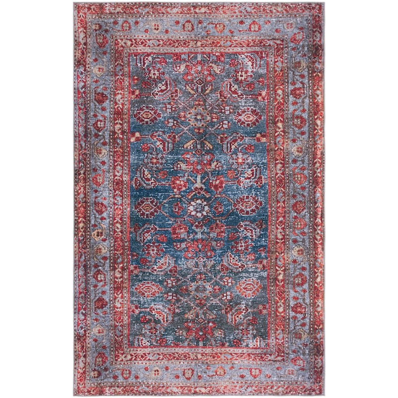 SAFAVIEH Tucson Machine Washable Slip Resistant Elmira Oriental Rug - 5' x 8' - Blue/Rust