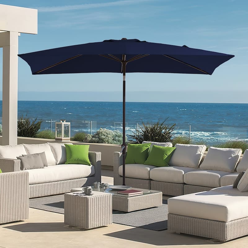 6.5*10ft Rectangular Patio Market Umbrella with Crank & Tilt, UV & Water-Resistant Canopy - Navy Blue