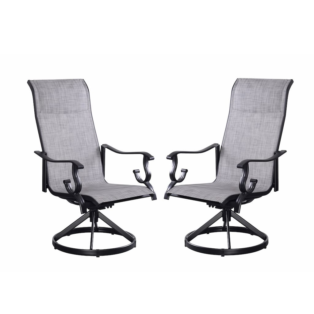 Set of 2 Westin Swivel Rocking Sling Patio Dining Chairs- Black/Grey