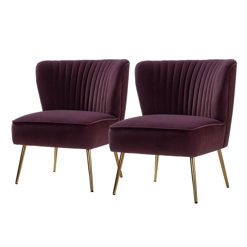 Monica Living Room Armless Accent Comfy Chair with Tufted Back and Metal Legs by HULALA HOME