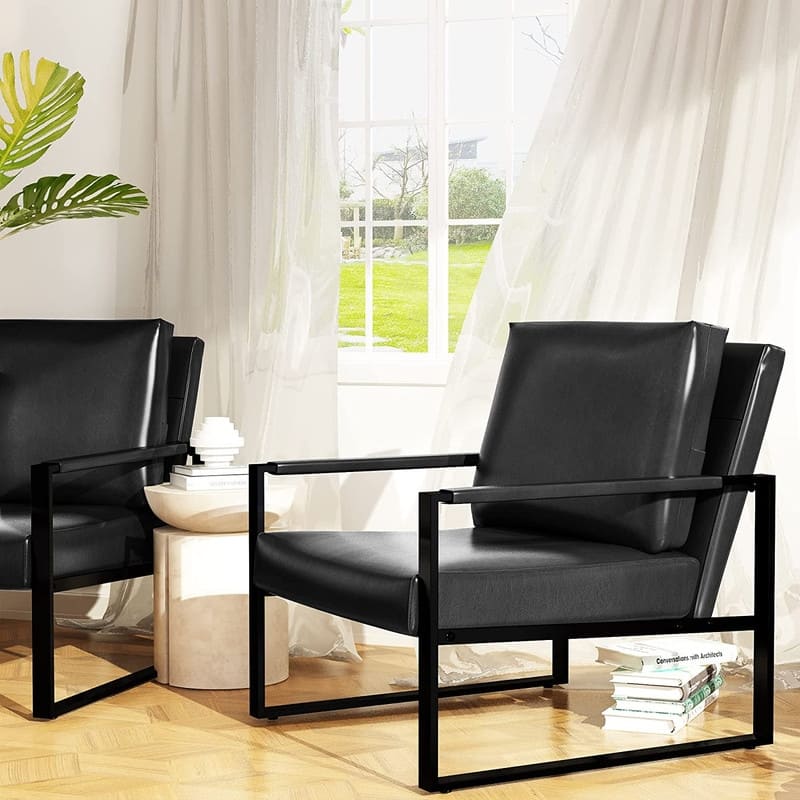 Eureka Modern Vintage Upholstered PU Leather Armchairs, Mid Century Accent Chairs with Steel Frame, Leisure Chairs (Set of 2)