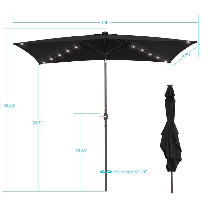 Bonosuki Outdoor 10×6.5FT LED Rectangular Patio Umbrella with Aluminum/Steel Pole, UV Protection