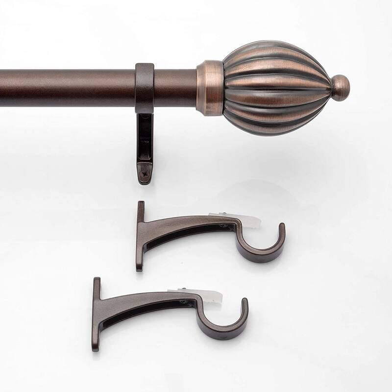 Deco Window 1 Inch Adjustable Antique Copper Curtain Rod for Windows & Door with Kamrak Finials & Brackets Set