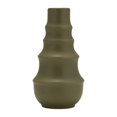 Sagebrook Home Ceramic 11", Ring Pattern Vase, Olive, Cylinder, 11"H, Ring