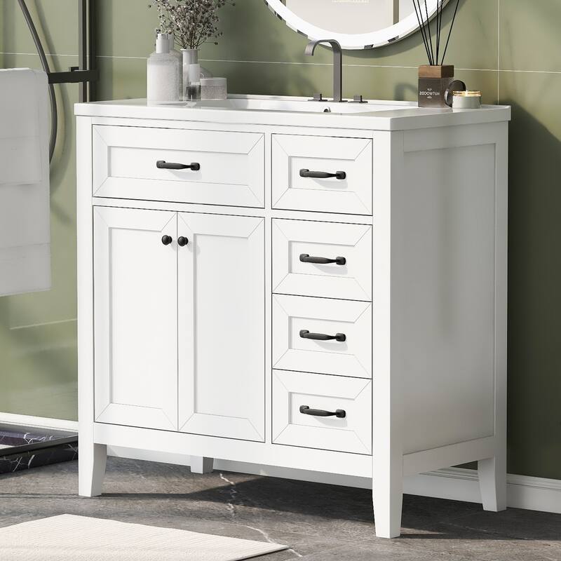 36-Inch White Bathroom Vanity Set – Solid Frame & MDF Construction with Sink Combo‌ - White