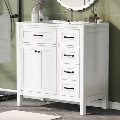 36-Inch White Bathroom Vanity Set – Solid Frame & MDF Construction with Sink Combo‌