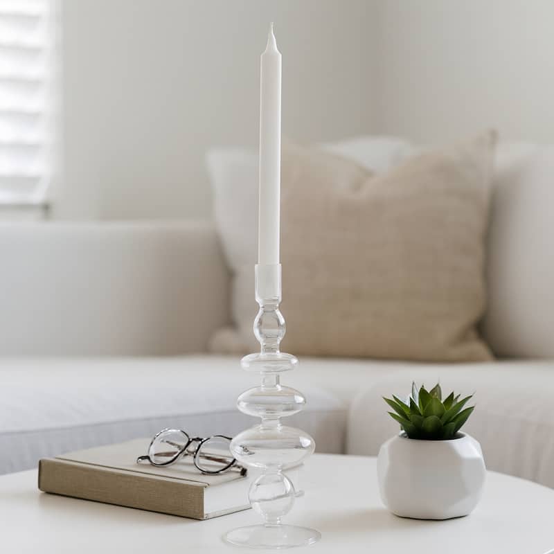 Sculptural Glass Candle Holder with Rounded Accent Base - Modern Tabletop Candle Holder for Any Room