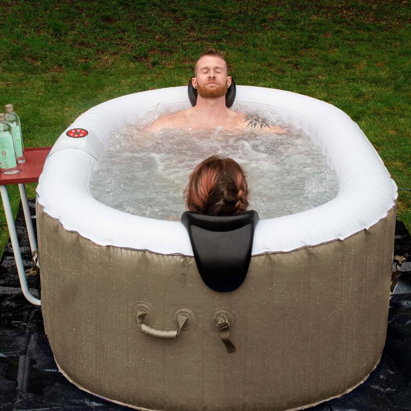 ALEKO Inflatable Hot Tub With Drink Tray Cover 2 Person Brown/White