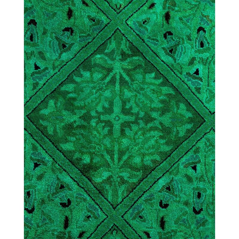 Overton Hand Knotted Wool Vintage Inspired Modern Contemporary Overdyed Green Octagon Area Rug - 7' 1" x 7' 1"