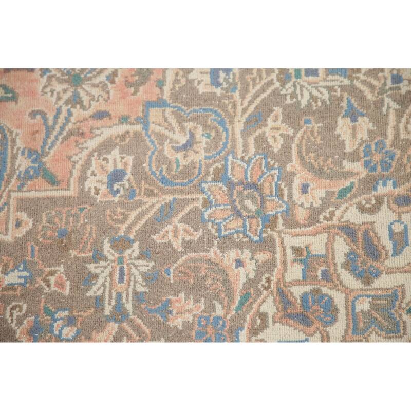 Hand Knotted Oriental 100% Wool Carpet Traditional Floral Pink Mashad Area Rug - 12' 7'' X 9' 6''