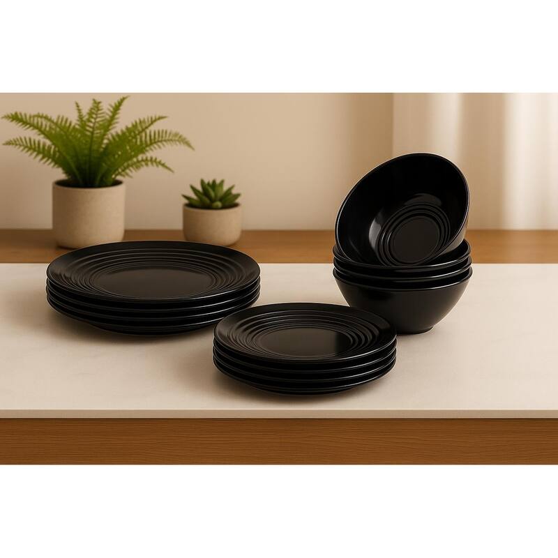 Barro NewWave Melamine Solid Black 12-Piece Dinnerware Set