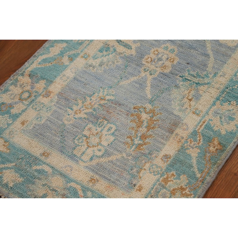 Hand Knotted Oriental 100% Wool Carpet Transitional All-Over Navy Blue & Blues Oushak Area Rug - 3' 11'' X 2' 0''