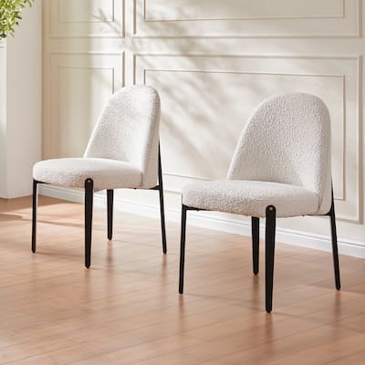 Morden Fort Boucle Dining Chairs with Black Steel Legs, Set of 2