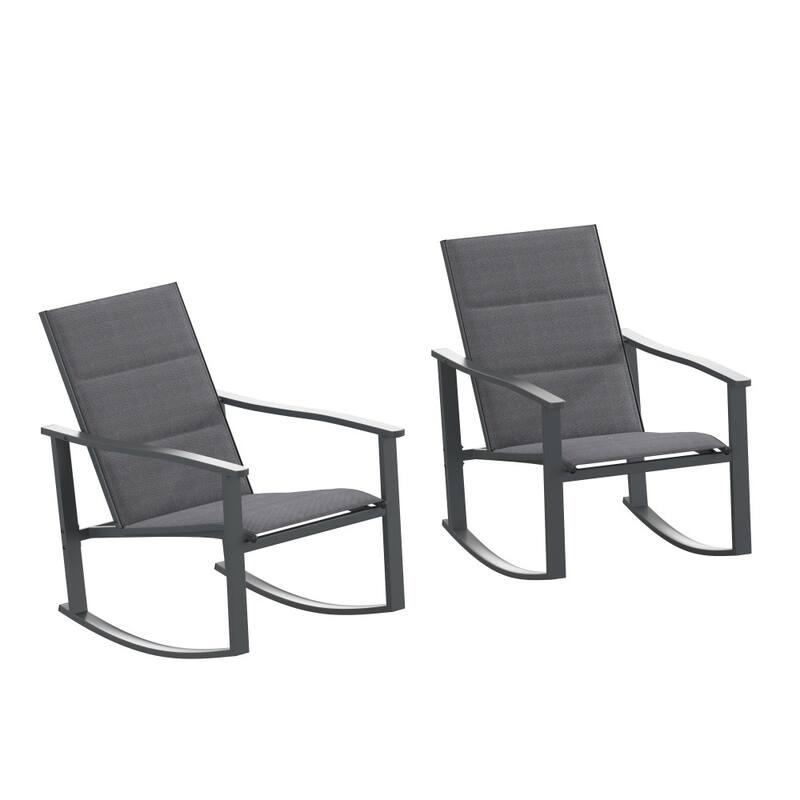 Set of 2 All Weather Flex Comfort Rocking Chairs with Metal Frames-Black/Black