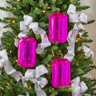 9" Acrylic Emerald Cut Precious Gem Ornament Set of 3