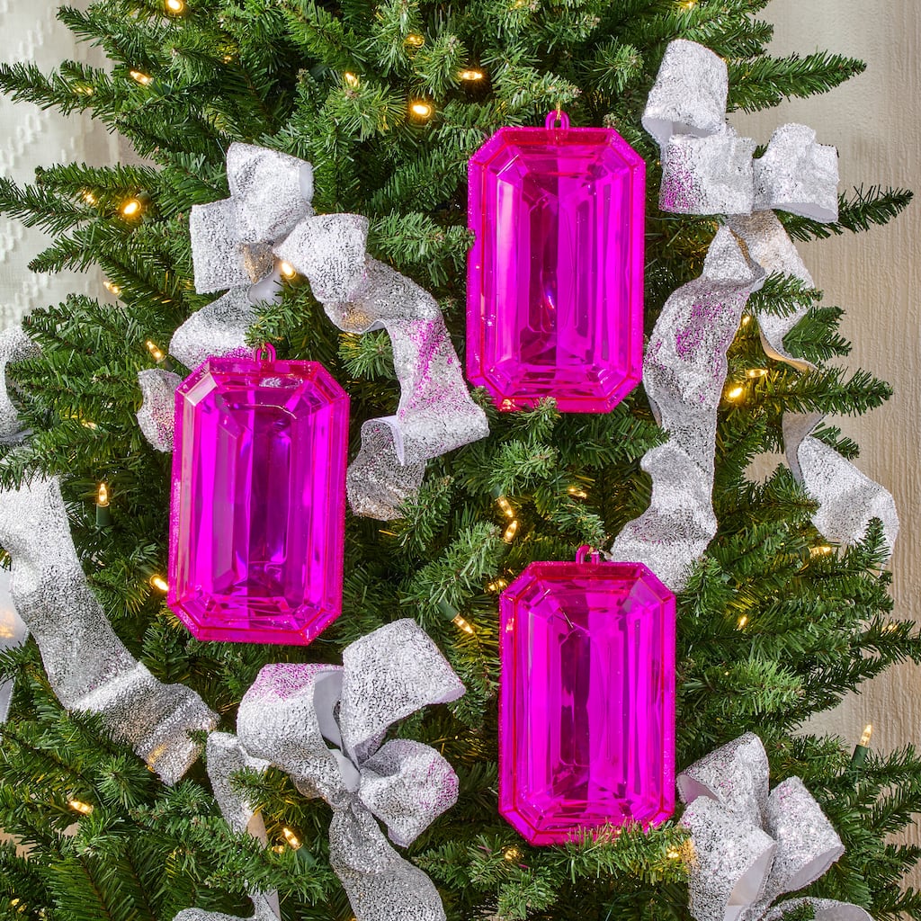 9" Acrylic Emerald Cut Precious Gem Ornament Set of 3