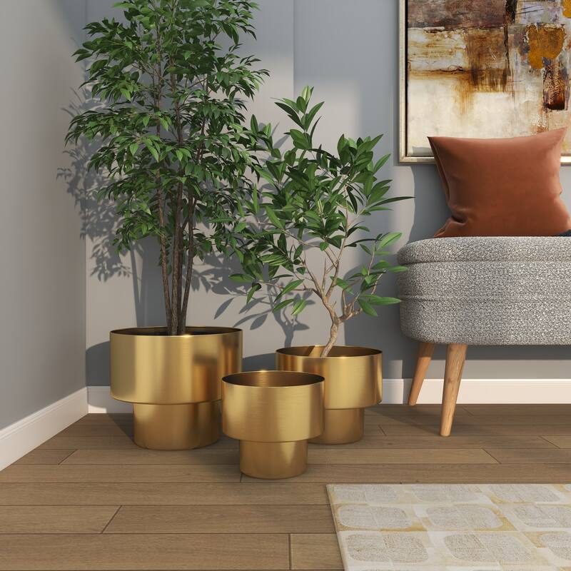 Gold Metal Brushed Indoor Outdoor Planter (Set of 3)