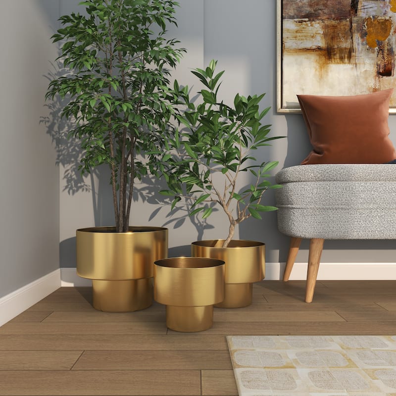 Metal Brushed Indoor Outdoor Planter - Set of 3 Gold - Roche River Decor