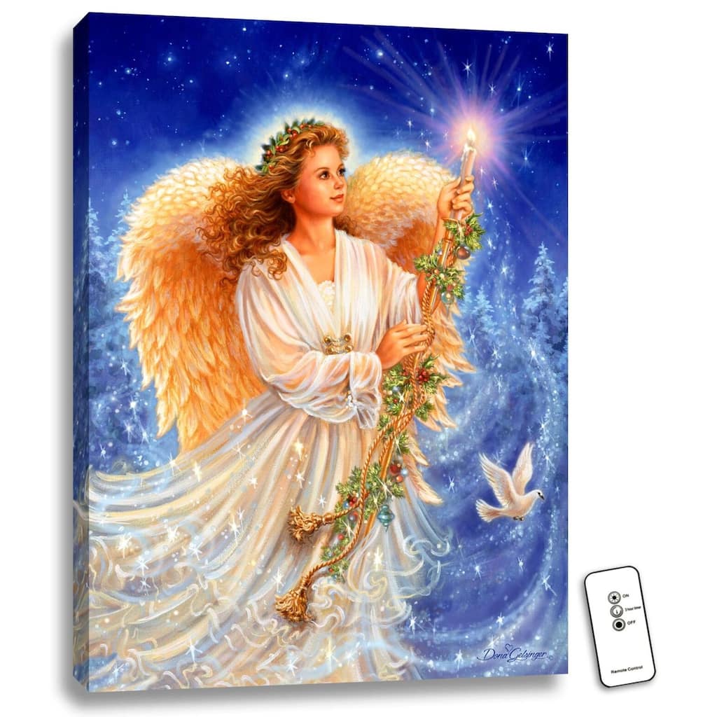 Blue Cream White Stardust Angel LED Wall Art Remote Control 24" x 18"