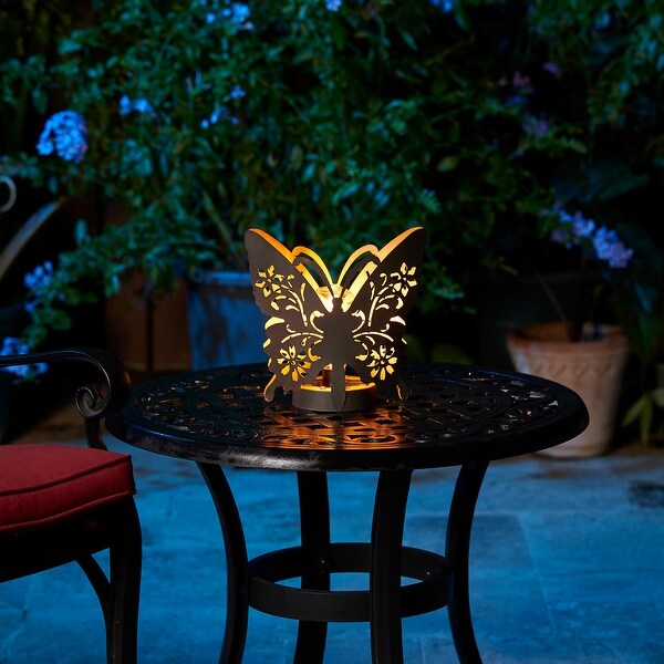 Glitzhome Set of 2 Outdoor Metal Bird/Butterfly Cutout Solar