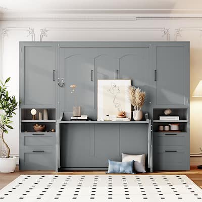 Full Size Murphy Bed Wall Bed with Closet ,Drawers and Shelves