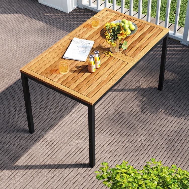Wood Black Acacia 4 Piece Patio Dining Set with Bench and Cushions - Table Size: 47" x 27.5" x 29"