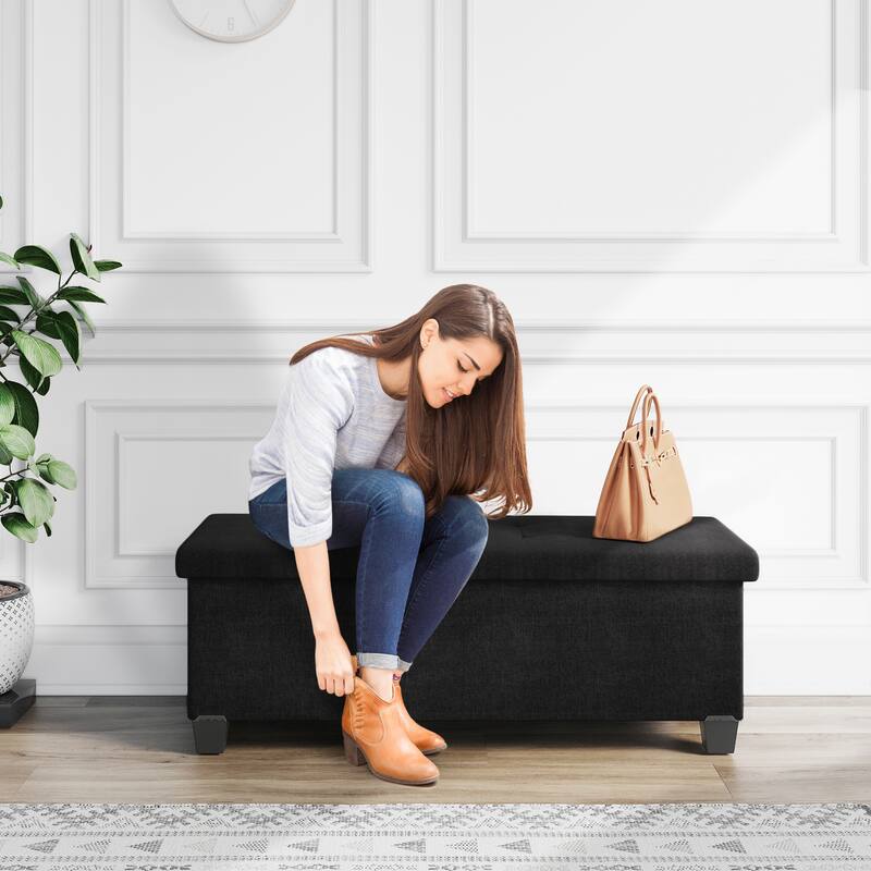 Empyrean Tuffted Folding Foot Rest Storage Ottoman Bench with Storage Bins