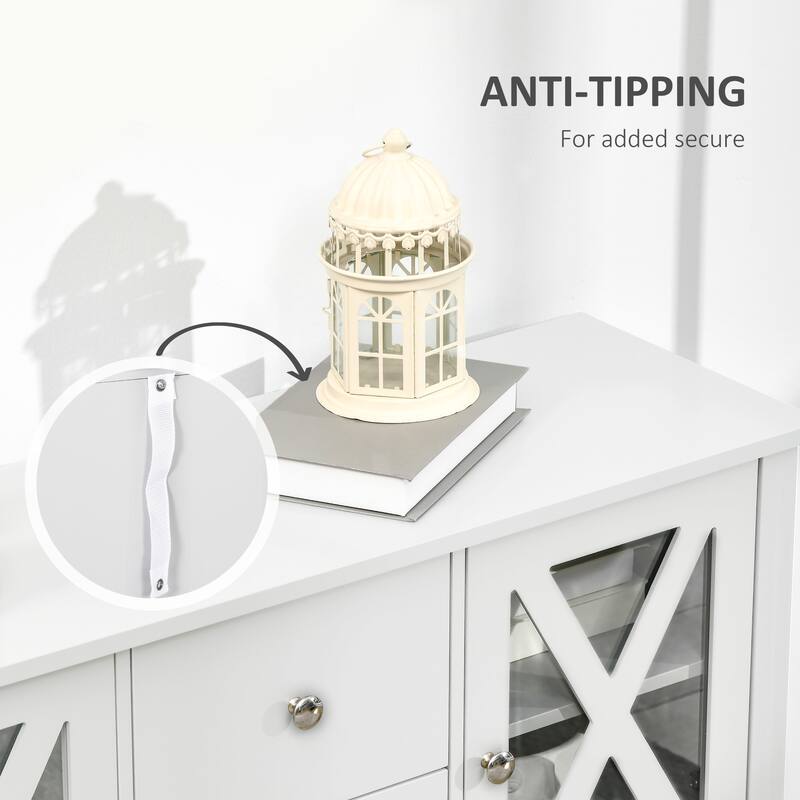 White MDF Sideboard with Adjustable Shelves and Drawers for Kitchen Dining Living Room Storage - 39.25" W x 11.75" D x 31.5" H