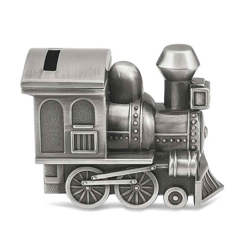 Curata Pewter-Tone Finish Metal Small Train Bank