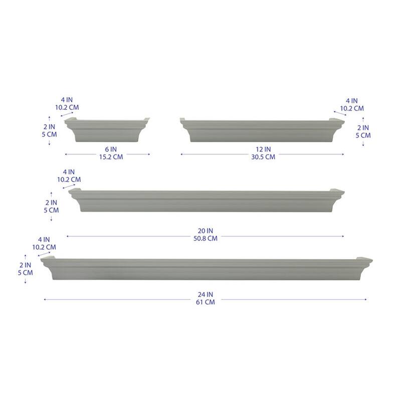 Melannco Set of 4 Dark Gray Wood Shelves, 24, 20, 12, 6 Inch