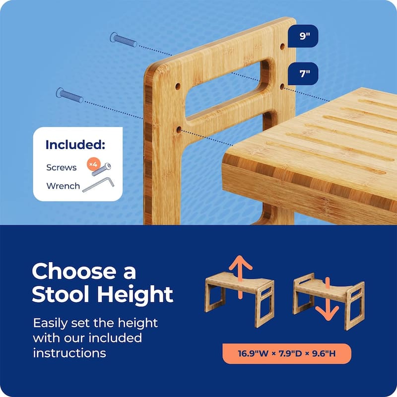 Squatty Potty Tao Bamboo Adjustable Toilet Stool, 7 Inch and 9 Inch Bathroom Stool for Kids and Adults, Brown - Tao Bamboo