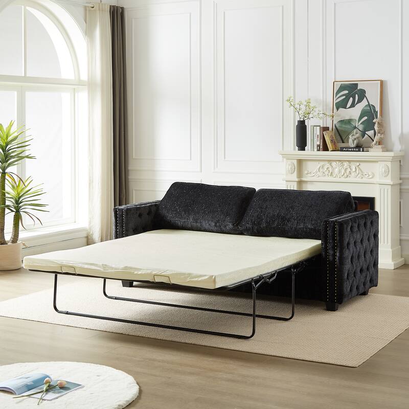 Luxurious Chenille Couch with Sleeper Sofa Bed, Easy Assembly, and Ultimate Comfort - Black