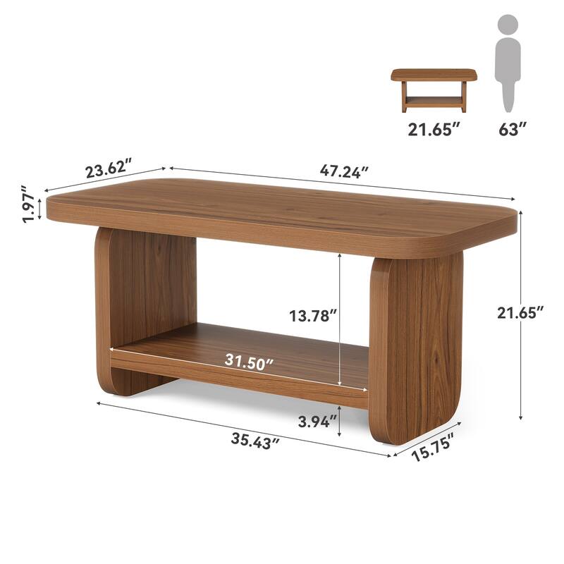 47.2" Coffee Table, 2-Tier Coffee Table with Storage