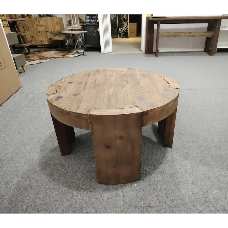 Solid Wood Round Coffee Table, 31.5 Inch Farmhouse Circle Center Cocktail Table