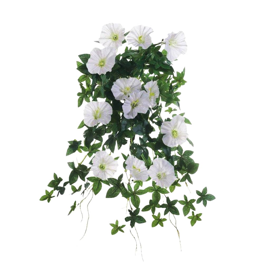 20" Cream Morning Glory Artificial Hanging Bush